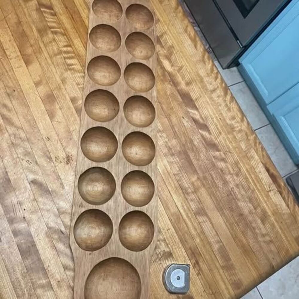 Vintage very large hand made Wooden Mancala Board Game